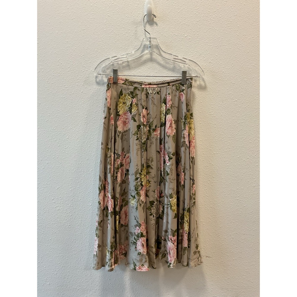 Susan Bristol Floral Cotton A-line Skirt Fabric Elastic Waist Size 8 Vintage 90s